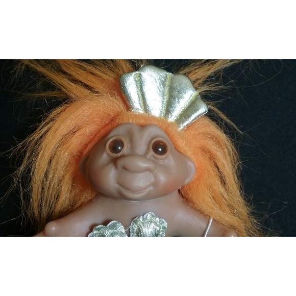 Vintage 1986 DAM Norfin Troll Mermaid Doll Orange Hair 5" - Picture 2 of 7